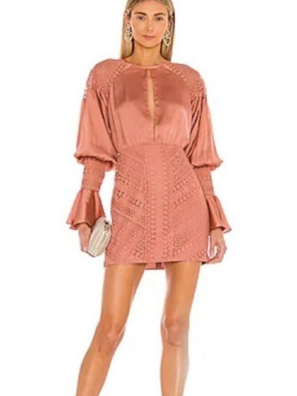 MICHAEL COSTELLO x REVOLVE Shandy Mini Dress Blush Rose Lace Satin Size XS